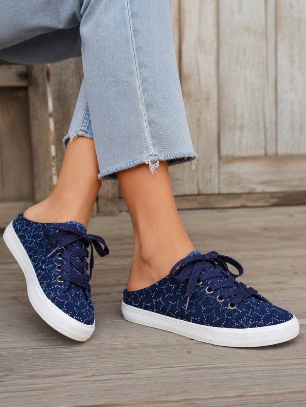 Rocket Dog Athena Star Y2K Indie Preppy Navy Star Lace Up Sneaker Mule 10M